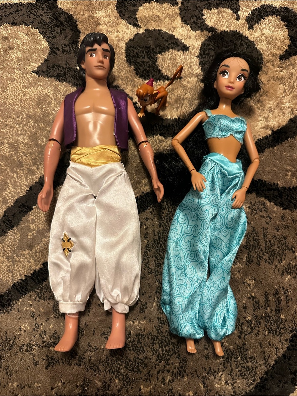 Jasmine and Aladdin Barbie’s with Abu